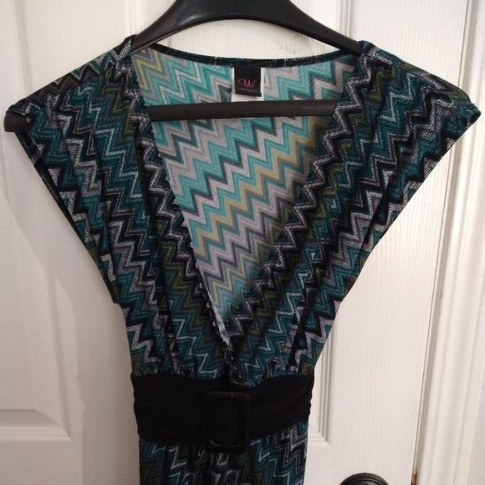 Wrapper .Black Teal White cross body  Women's dress tank top size S